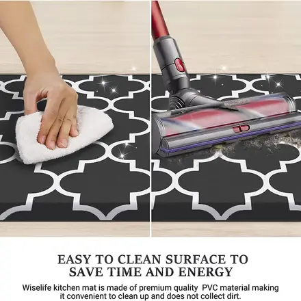 PVC kitchen mat shown flat with its printed surface pattern