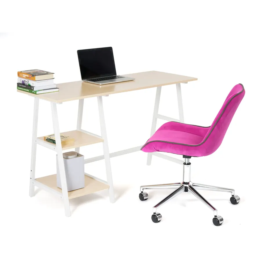 Wooden Top Computer Desk TD-1923, White Frame, Oak Top