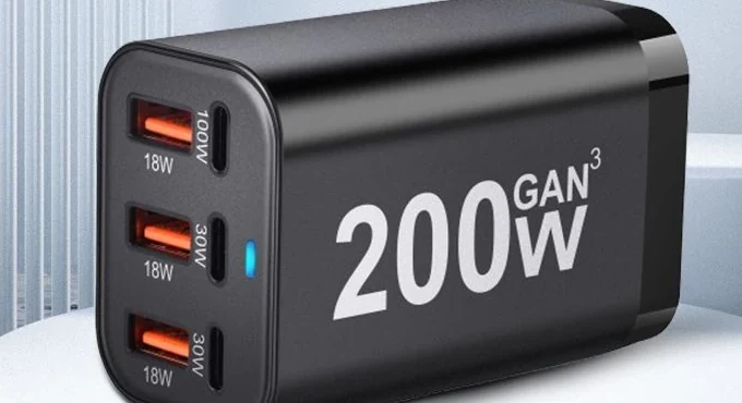 LEVA LW200 200W GaN desktop charger with 3C + 3A ports