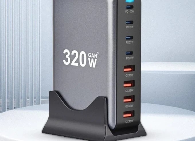 LEVA LW320 320W GaN desktop charger with 4C + 4A ports