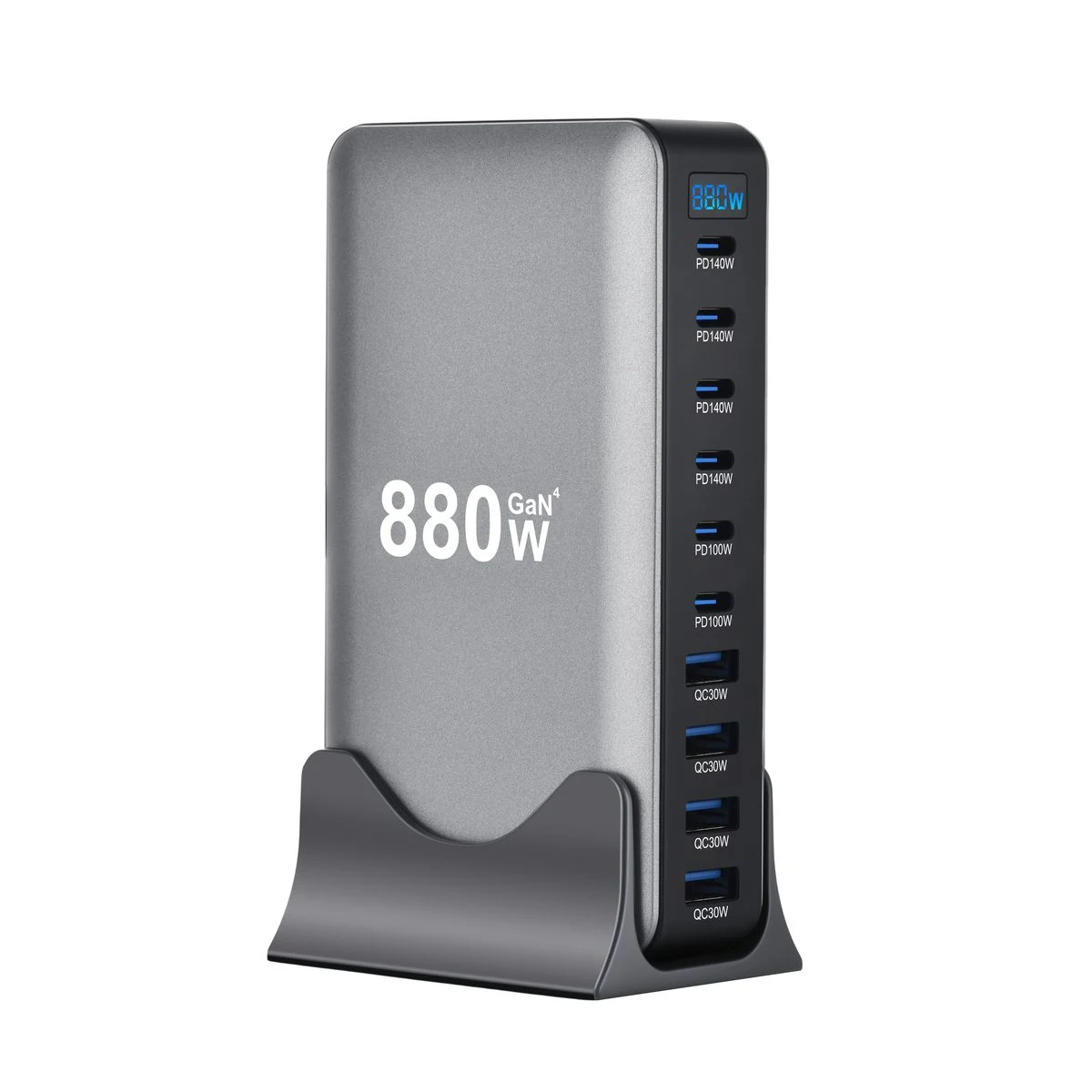LEVA LW880 880W GaN desktop charger with 6C + 4A ports