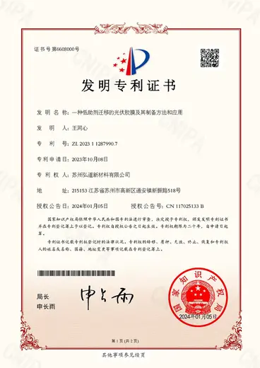 Hondol Material invention patent certificate