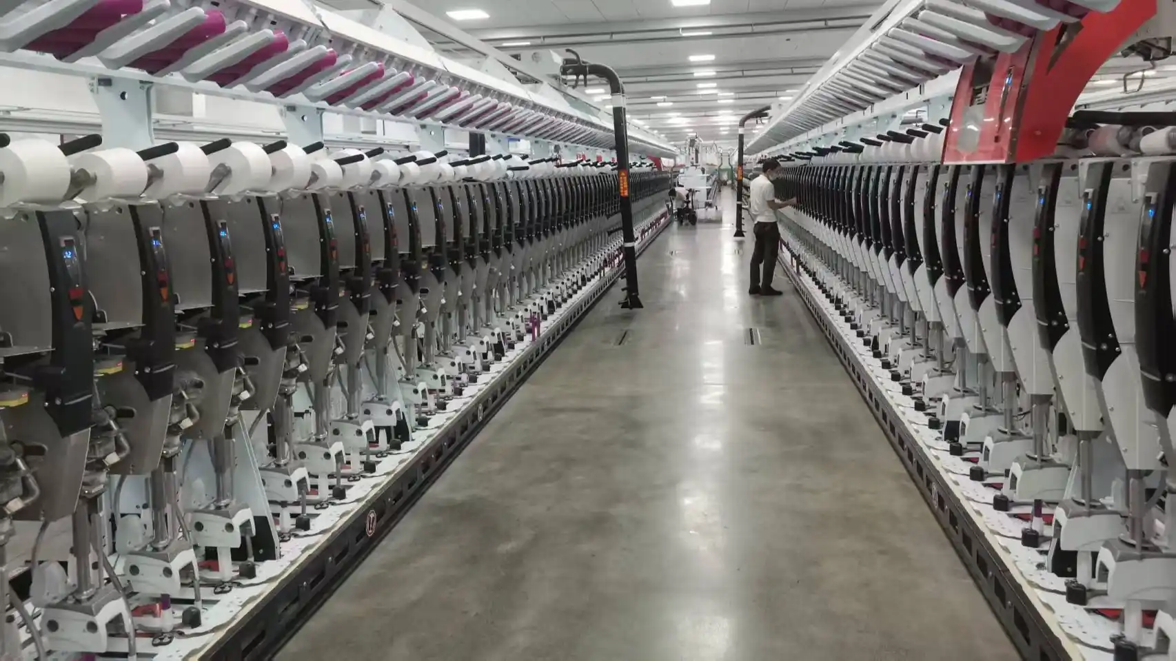 Spinning hall at the HuiLai Textile mill in Hanchuan City