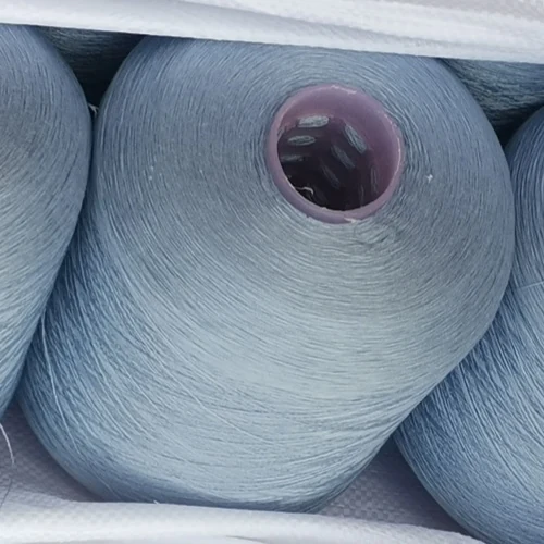 Colour-Dyed Spun Polyester Yarn 30S/3 on cone at the Hubei HuiLai Textile mill