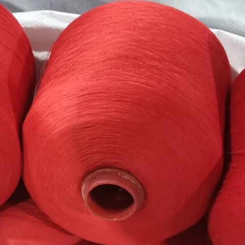 Colour-Dyed Spun Polyester Yarn 40S/3 on cone at the Hubei HuiLai Textile mill