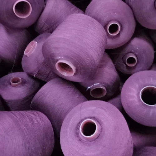 Colour-Dyed Spun Polyester Yarn 60S/3 on cone at the Hubei HuiLai Textile mill