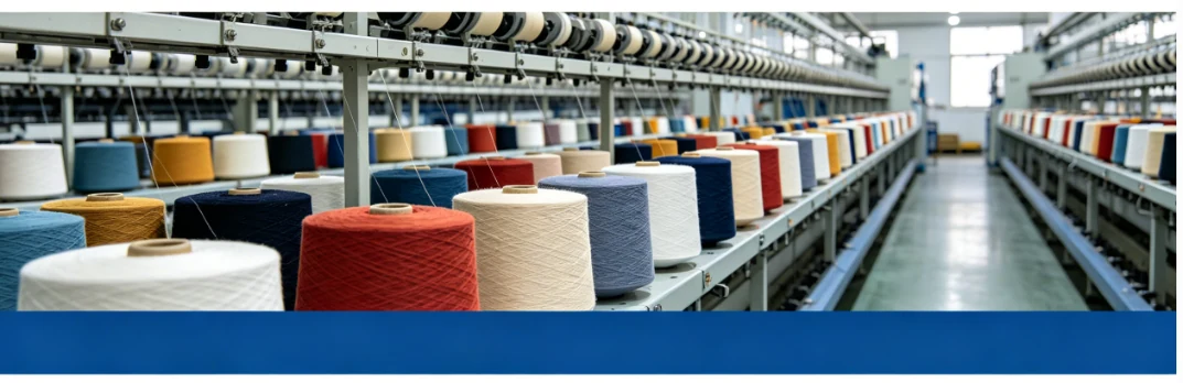100% Spun Polyester Yarn 40S/2 on cone at the Hubei HuiLai Textile mill