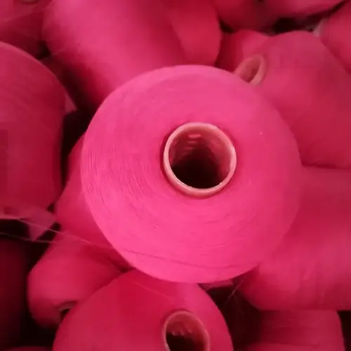 Colour-Dyed Spun Polyester Yarn 20S/2 on cone at the Hubei HuiLai Textile mill