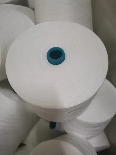 100% Spun Polyester Yarn 20S/2 on cone at the Hubei HuiLai Textile mill