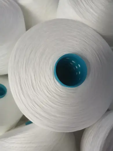 100% Spun Polyester Yarn 20S/4 on cone at the Hubei HuiLai Textile mill