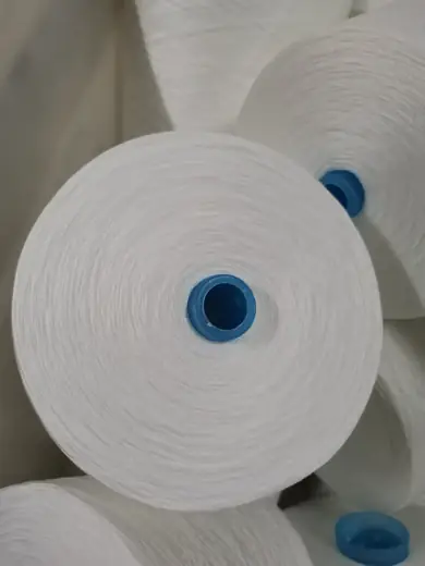 100% Spun Polyester Yarn 42S/2 on cone at the Hubei HuiLai Textile mill