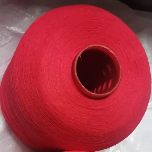 Colour-Dyed Spun Polyester Yarn 50S/2 on cone at the Hubei HuiLai Textile mill