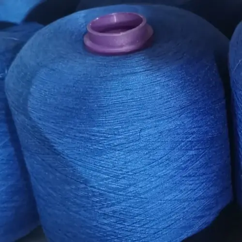 Colour-Dyed Spun Polyester Yarn 60S/2 on cone at the Hubei HuiLai Textile mill