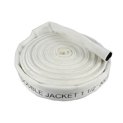 Double jacket fire hose with two woven yarn layers