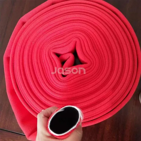 Double jacket fire hose rolled for storage