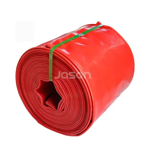 Layflat discharge hose end showing yarn reinforcement