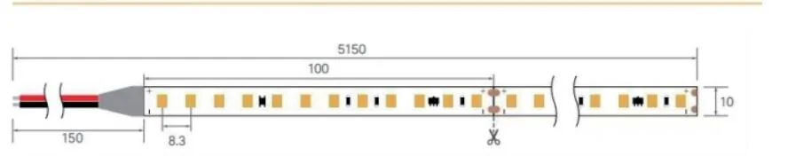 2835 LED Strip, High Voltage Series, 120 LEDs/m technical drawing and optical data, sheet 3