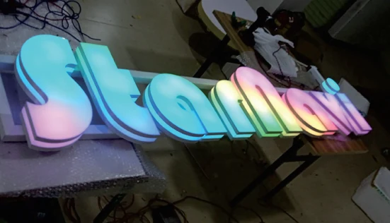 Illuminated three-dimensional shop fascia letters lit by LED sign modules