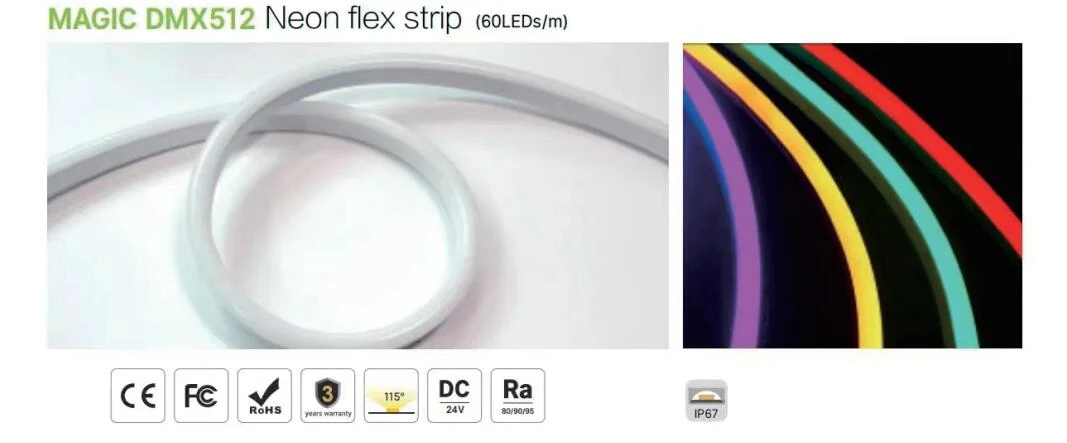 DMX512 Neon Flex Strip, 60 LEDs/m technical drawing and optical data, sheet 1