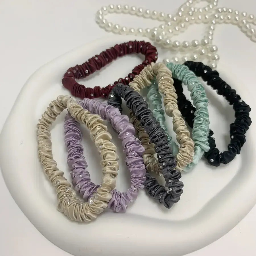 Skinny Silk Scrunchie with Crystals