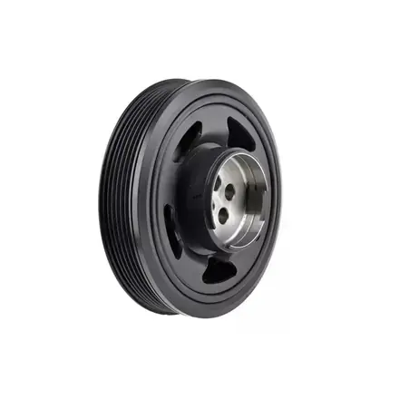 Crankshaft pulley with multi-rib groove profile and machined hub bore