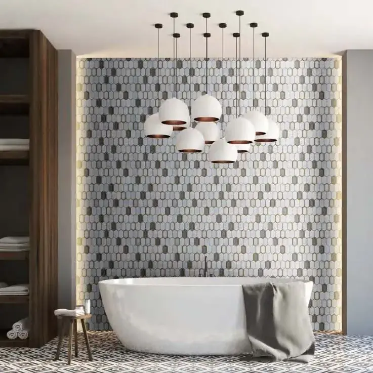 Estella Stone Mosaic Tile stone & glass & silver finish polished tile
