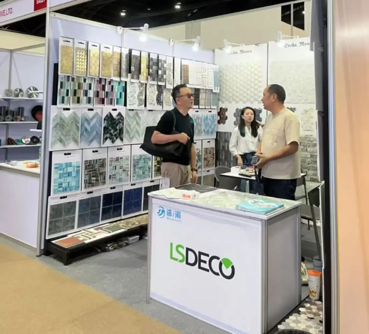 LSDECO exhibition stand with mosaic sample boards