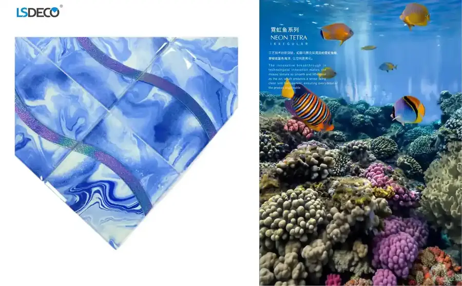 Neon Tetra Series Glass Pool Mosaic Tile glass tile in 300x 300MM
