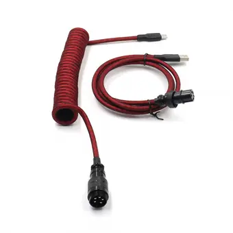 Kabelset von GX16 Aviator-Stecker 5-polig auf Type-C als Spiralkabel und USB auf GX16 Buchse 5-polig, Rot/Schwarz