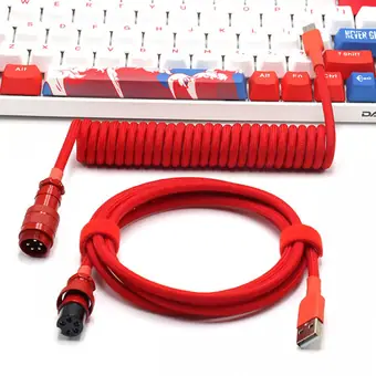 USB-Type-C-Mini-/Micro-Spiralkabel mit doppelter Paracord- und PET-Ummantelung für mechanische Tastaturen, mit GX16-Aviator-Steckverbinder