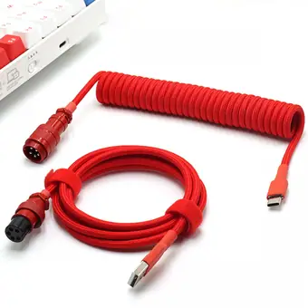USB-C-Spiralkabel für Tastaturen mit doppelter Paracord-Ummantelung, Gaming-Tastaturkabel Mini-USB Type-C mit Aviator-Steckverbinder