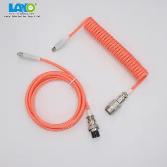 custom techflex GX16 aviator usb c coiled mechanical keyboard cable aviation spring Double sleeve USB