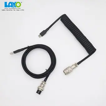 custom techflex GX16 aviator usb c coiled mechanical keyboard cable aviation spring Double sleeve USB