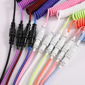 Sonderkabel für mechanische Tastaturen, Techflex, GX16-Aviator-Steckverbinder, USB-C, Spiralkabel mit doppelter Ummantelung