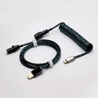 Sonderkabel für mechanische Tastaturen, Techflex, GX16-Aviator-Steckverbinder, USB-C, Spiralkabel mit doppelter Ummantelung