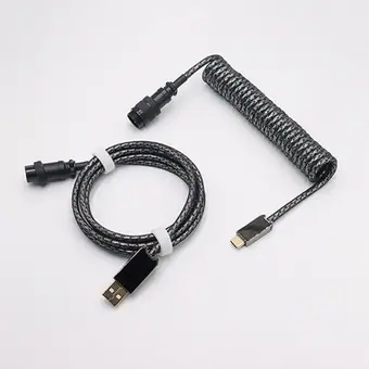 Sonderkabel für mechanische Tastaturen, Techflex, GX16-Aviator-Steckverbinder, USB-C, Spiralkabel mit doppelter Ummantelung