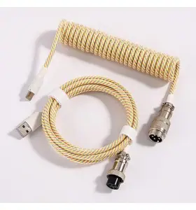 custom techflex GX16 aviator usb c coiled mechanical keyboard cable aviation spring Double sleeve USB