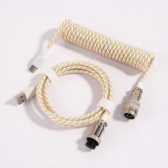 custom techflex GX16 aviator usb c coiled mechanical keyboard cable aviation spring Double sleeve USB
