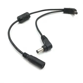 Verteilerkabel von DC 5,5*2,5 Winkelstecker auf eine DC-5,5*2,5-Buchse mit Ferritring und einen DC-5,5*2,5-Winkelstecker