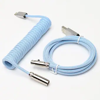 Комплект кабелей: штекер mini XLR 5-контактный — Type-C металлический с синё-белым проводом и USB металлический — гнездо mini XLR 5-контактное с синё-белым проводом + серебристый разъём