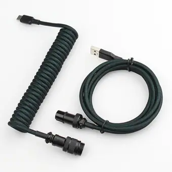 Kabelset von GX16 Aviator-Stecker 5-polig auf Type-C mit dunkelgrüner Leitung und USB auf GX16 Buchse 5-polig, schwarzer Steckverbinder