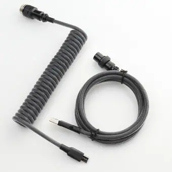 Kabelset von GX16 Aviator-Stecker 5-polig auf Type-C mit schwarz-transparenter Leitung und USB auf GX16 Buchse 5-polig, schwarzer Steckverbinder