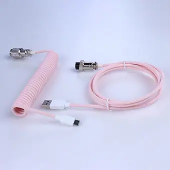 Cable convertidor de Type-C a conector de aviación macho de 5 pines y USB a conector de aviación hembra de 5 pines, cable rosa claro macarons, PS2 a USB en espiral para teclado mecánico