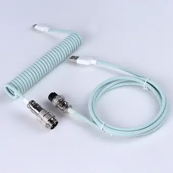 Cable a medida en espiral para teclado mecánico USB-C con conector GX16, cian claro