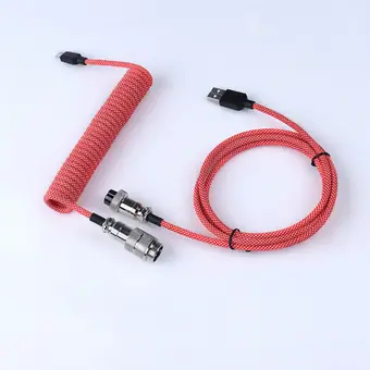 Cable USB de teclado, cable Type-C para teclado mecánico, cable en espiral de doble funda, rojo