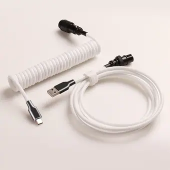 Cable USB a Type-C en espiral a medida profesional para teclado gaming, cable de teclado mecánico de doble funda con conector de aviación metálico desmontable