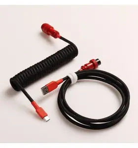 Cable USB-C en espiral a medida para teclado gaming, cable de teclado mecánico de doble funda con conector de aviación metálico desmontable