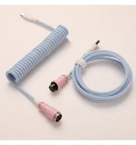 Cable USB a Type-C en espiral a medida profesional para teclado gaming, cable de teclado mecánico de doble funda con conector de aviación metálico desmontable