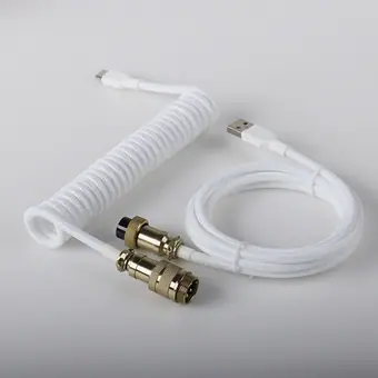 Cable USB-C en espiral a medida de 1,5 m con conector de aviación metálico, doble funda y desmontable, para teclado gaming
