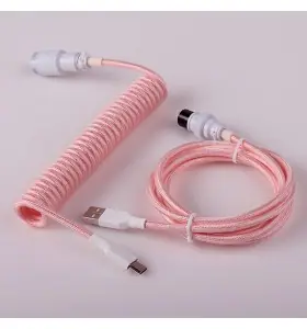 Cable de carga en espiral con conector de aviación para ordenador de sobremesa, cable de datos USB-C en espiral para teclado mecánico